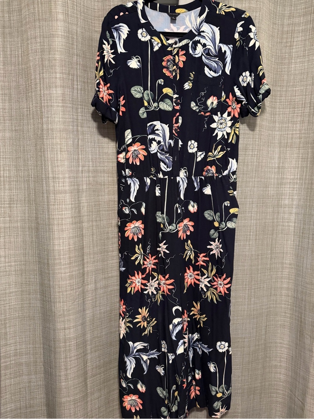 Navy Floral jumpsuit with Coral & Cream Blooms - Picture 2 of 5